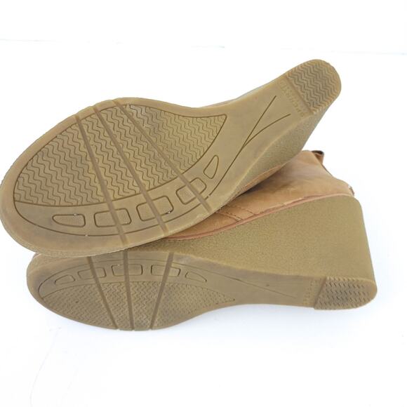 Sperry Wedge Leather Boot Lace Up Size 7.5 Brown Tan Distressed Boho Festival - Picture 6 of 7